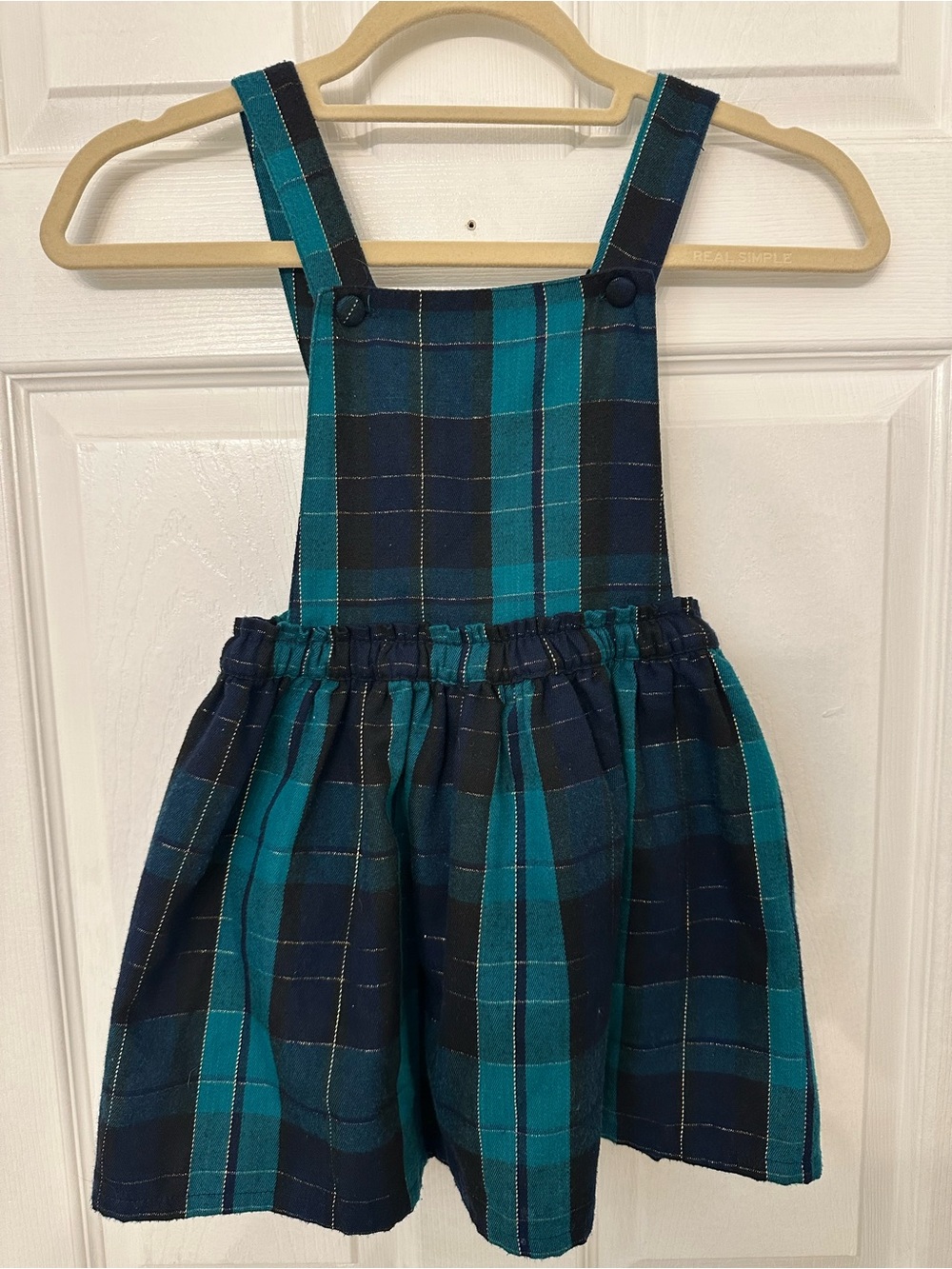 Tommy Bahama Teal & Navy Plaid Pinafore Overalls